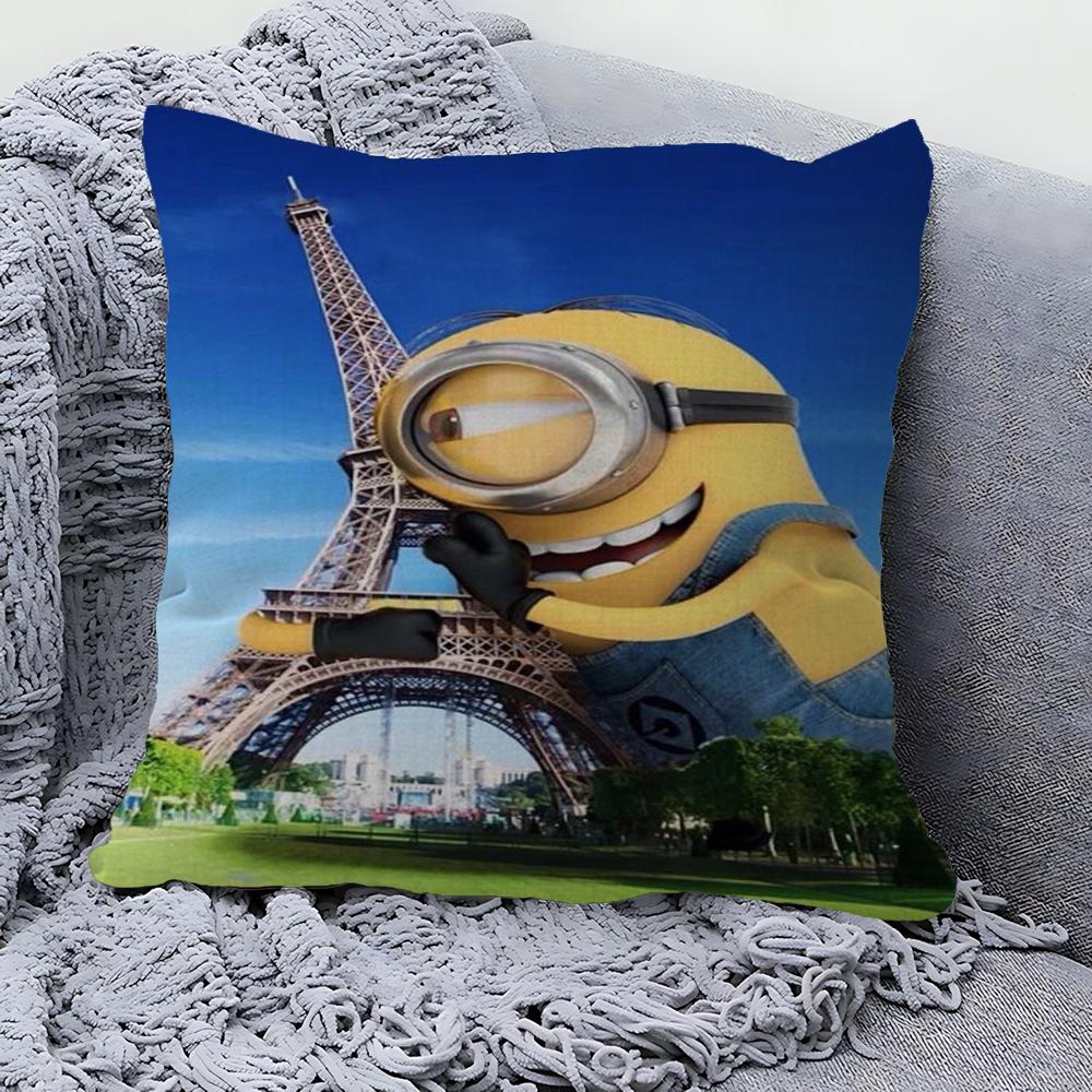 Almohada de Dibujos Animados-M-Minions Almohada de Anime Funda para Almohada de Sofá Cama Cabecero Funda para Cojín 45x45 Cm Moda