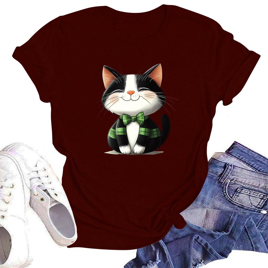 Women's Fashion Printed Round Neck Short Sleeve T-Shirt Pullover Top