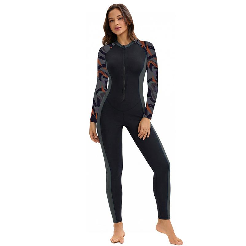 Womens Conservative Long Sleeve One Piece Swimsuit Full Body Zipper Sun Protection Surfing Swimwear