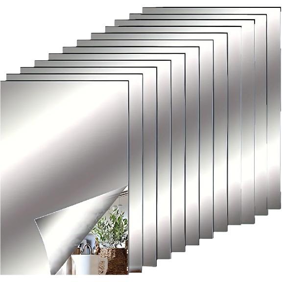 YVPSI 6 PCS 8''x6'' Self Adhesive Acrylic Mirror Tiles Small Frameless Mirrors Flexible Mirror Sheets Wall Stickers Non Glass Mirror Panels for