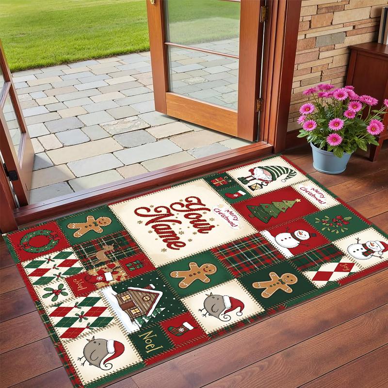 Christmas Custom Name Printed Square Area Rug Soft Non Slip Floor Carpet For Bedroom Holiday Gift