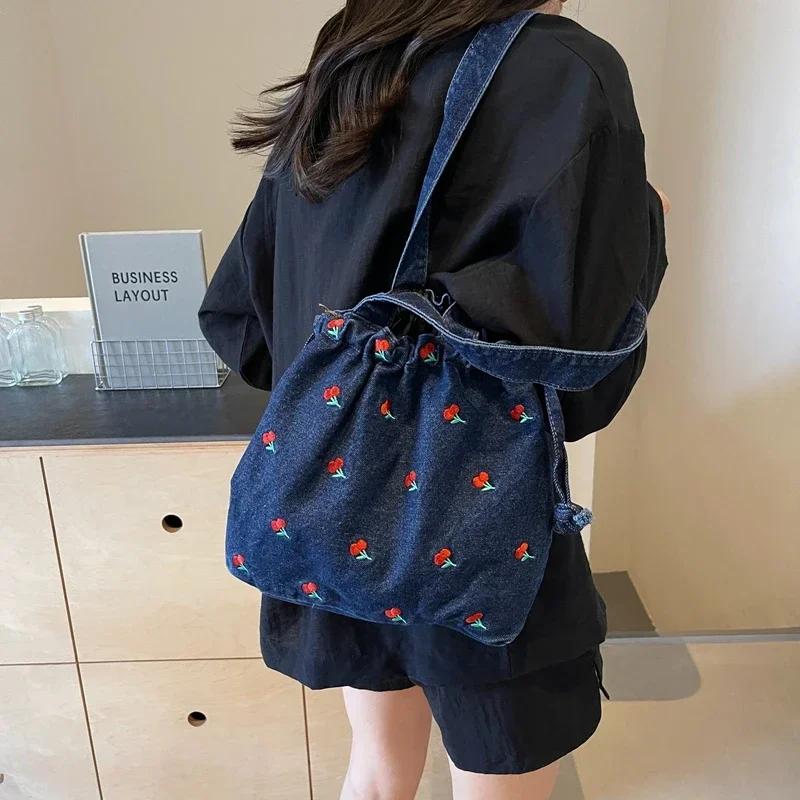 Vielseitige Damen-Umhängetasche Denim Arbeitstasche große Kapazität modisch