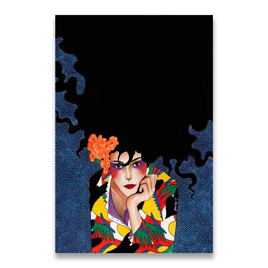 Vintage Abstract Girl Long Hair Flower Women Wall Art Canvas Painting Fashion Poster Wall Pictures For Living Room Home Decor