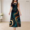 Women Plus Size Round Neck Triple Keyhole Cutout Sleeveless Galaxy Print Long Maxi Dress