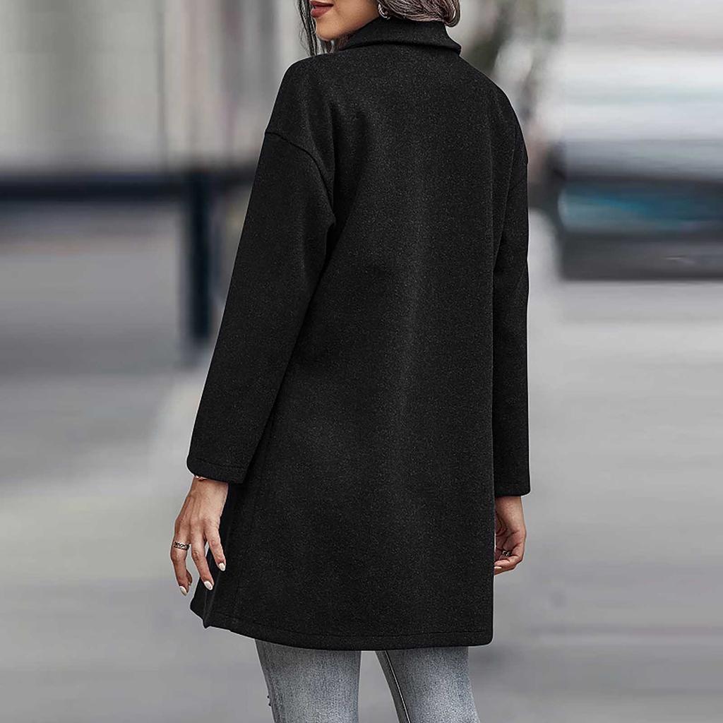 Women's Fashion Solid Color Long Sleeve Pocket Button Collar Slim Coat