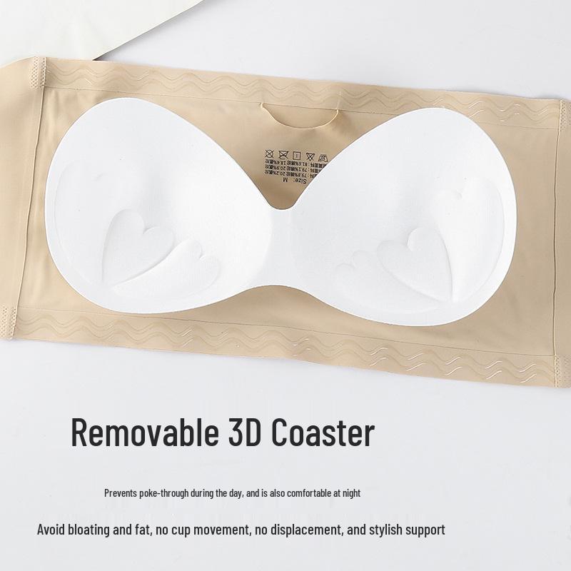 Seamless Strapless Ice Silk Bandeau with Chest Pad for Small Bust Gathering.