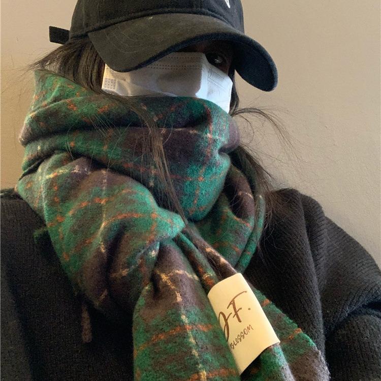 Korean Style Withered Rose Plaid Imitation Cashmere Scarf - Women's Winter Christmas Red Shawl