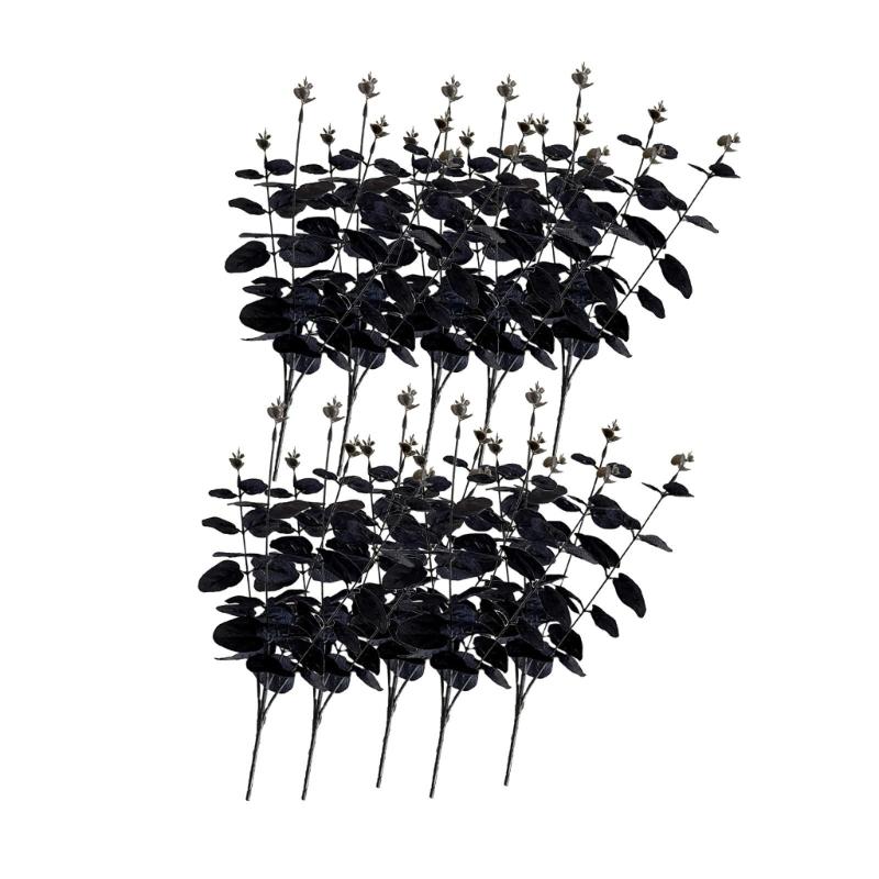 1/10/12Pcs Artificial Leaf Branch, 34cm Artificial Plant Black Leaves for Halloween Party Centerpieces, Home Decoration