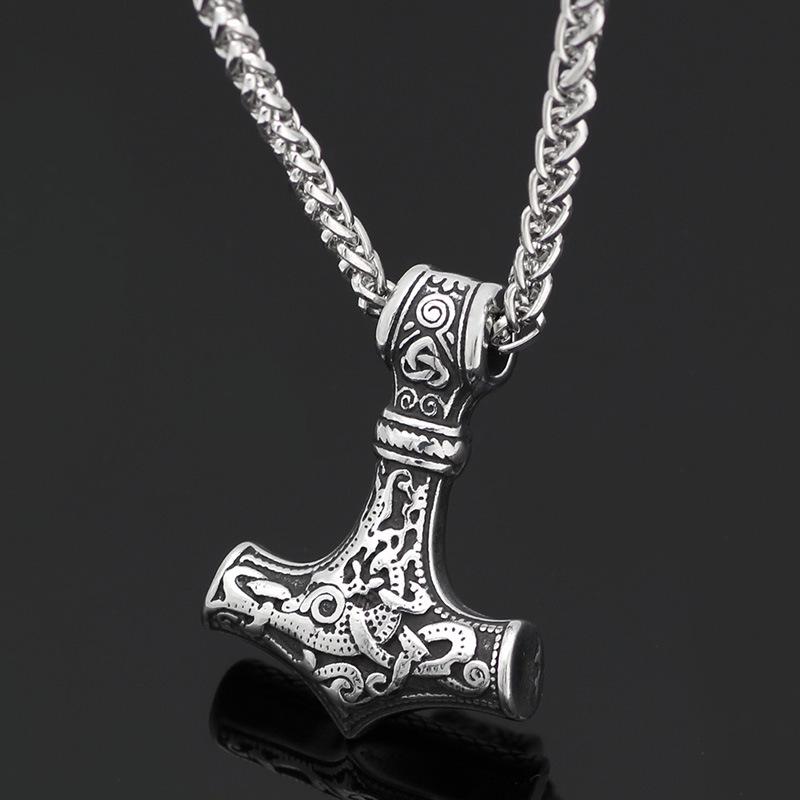Titanium Steel Thor's Hammer Pendant Necklace - Viking Odin Design for Men and Women