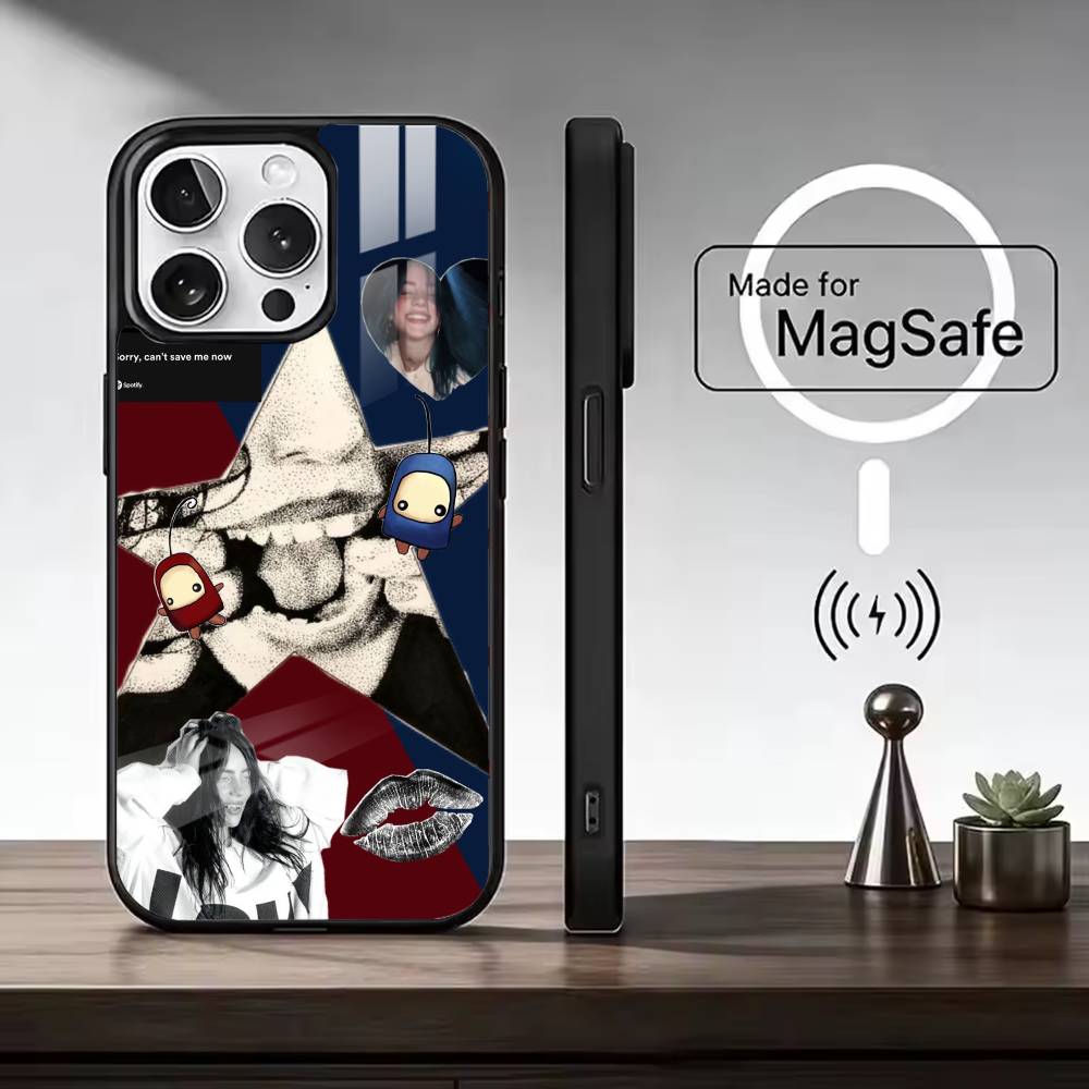 Musician Billie E-Eilish Phone Case For iPhone17,16,15,14,13,12,11 Plus,Pro Magnetic with Magsafe Wireless Charging