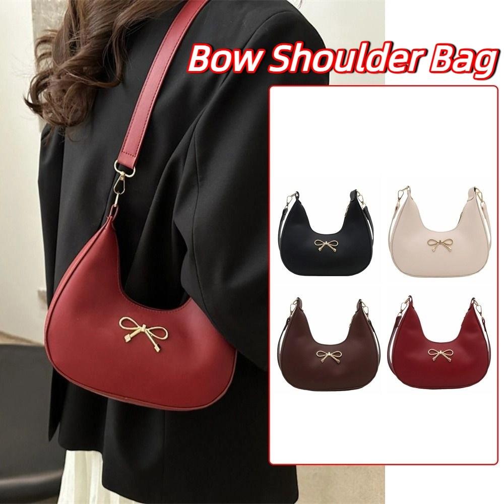 Handbag Bow Shoulder Bag PU Leather Crossbody Bag Casual Crescent Bag  Travel