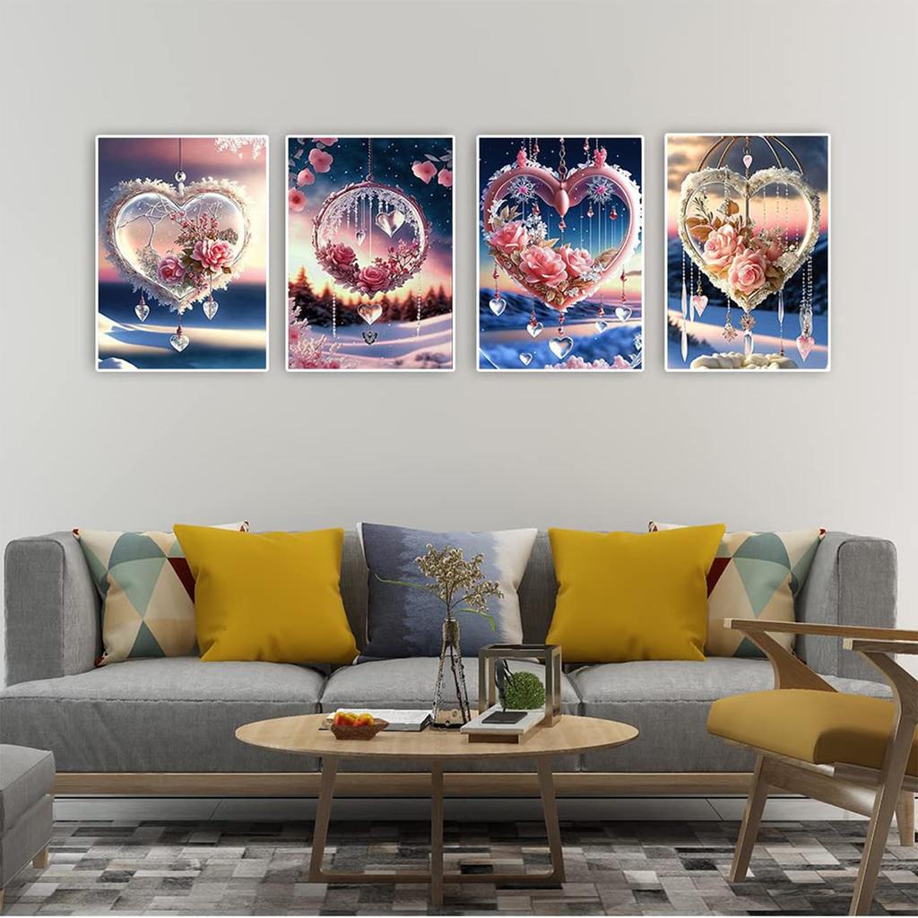 JISHSHAY Diamond Art Set of Diamond Art for Advanced 5D Diamond Art Heart Popular Bead Pink Diamond Art 5D Diamond Art Craft Artwork for Wall Decor 4,