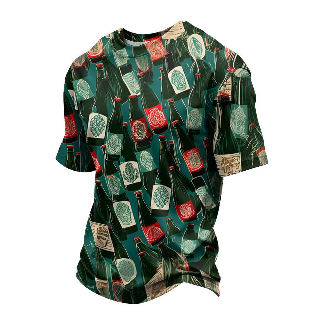 Men's Casual Quick Dry Crew Neck Lightweight Mesh Breathable Short Sleeve Shirt with Beer Festival Pattern Suitable for Summer Outdoor Activities