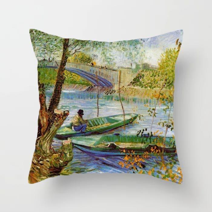 Van Gogh Painting Pattern Square Polyester Pillowcase, Sofa Living Room Decorative Cushion Cover, Bedroom Bedside Pillow Cover