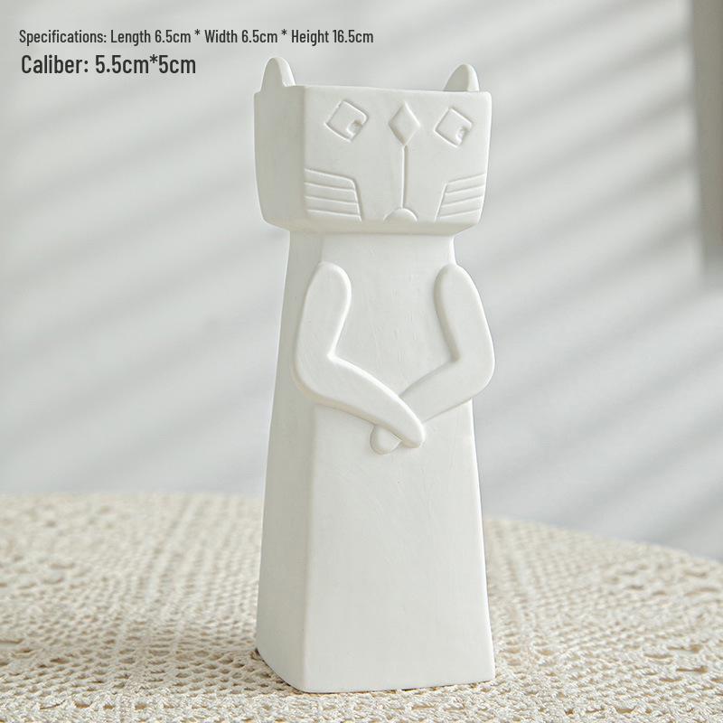 Modern White Ceramic Vase for Small Fresh or Dry Flowers - Dining Table & Living Room Decor