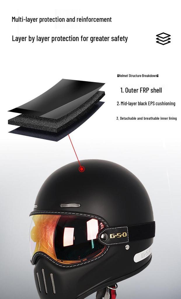 Fiberglass Retro Full Face Motorcycle Helmet for All Seasons - Unisex Winter Safety 3C Certified