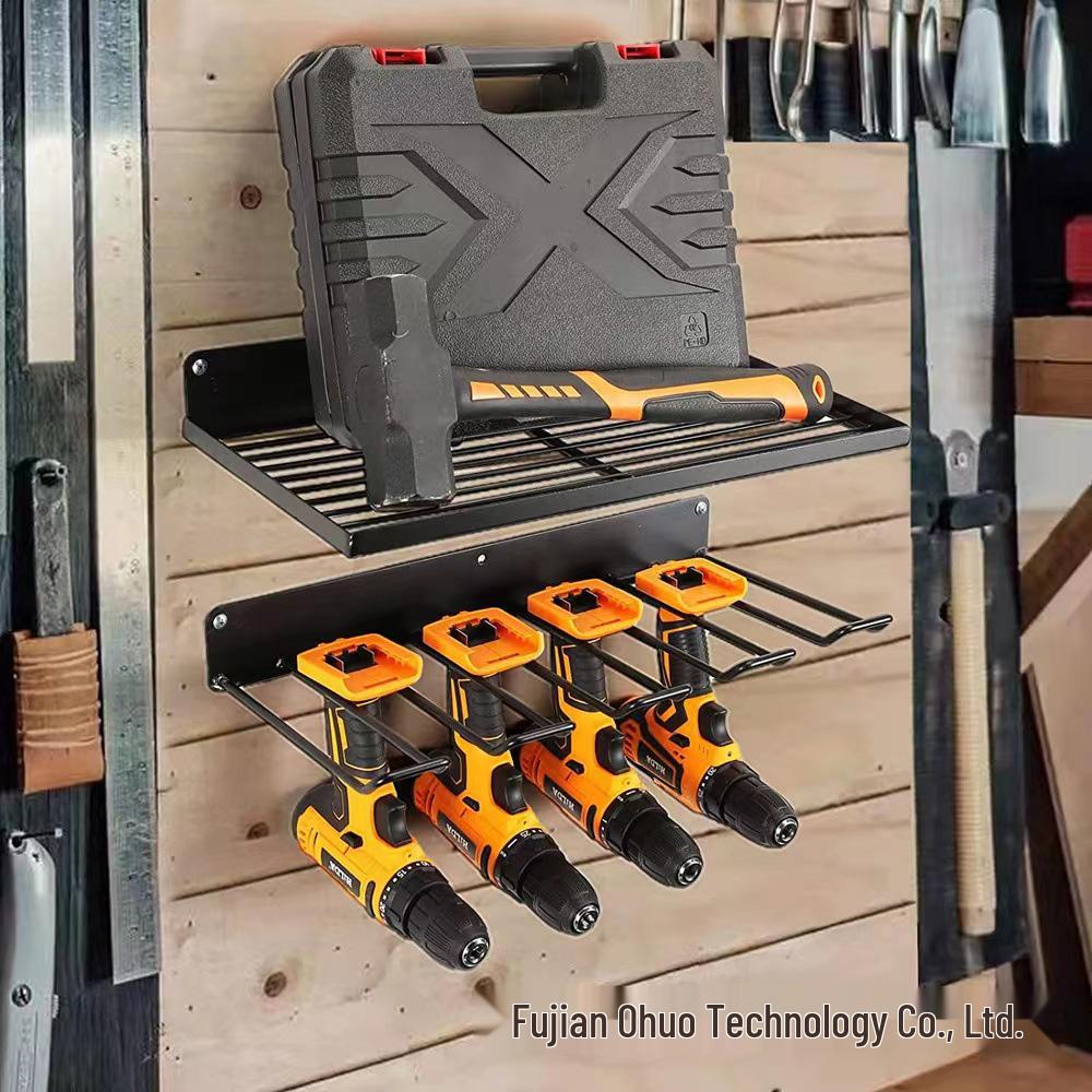 Wall-Mounted Electric Drill Tool Storage and Display Rack for Garage and Workshop