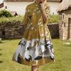 Dress For Women Elegant Casual Smocked Button Lapel Short Sleeve Knee Length Dress