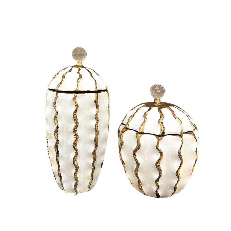 Ceramic Pot Golden Checkmate Jar Wavy Gilt Storage Tank Flower Vase Desktop Storage Container Home Decoration Accessories