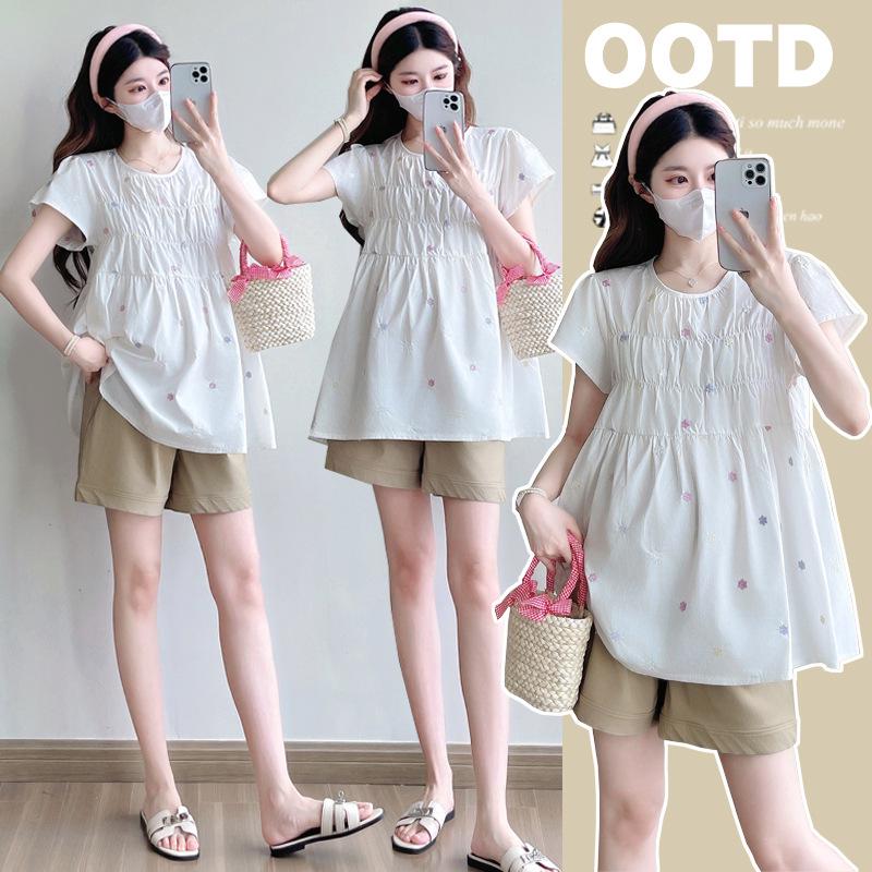 2026 Summer Maternity Top with Belly Support Shorts M