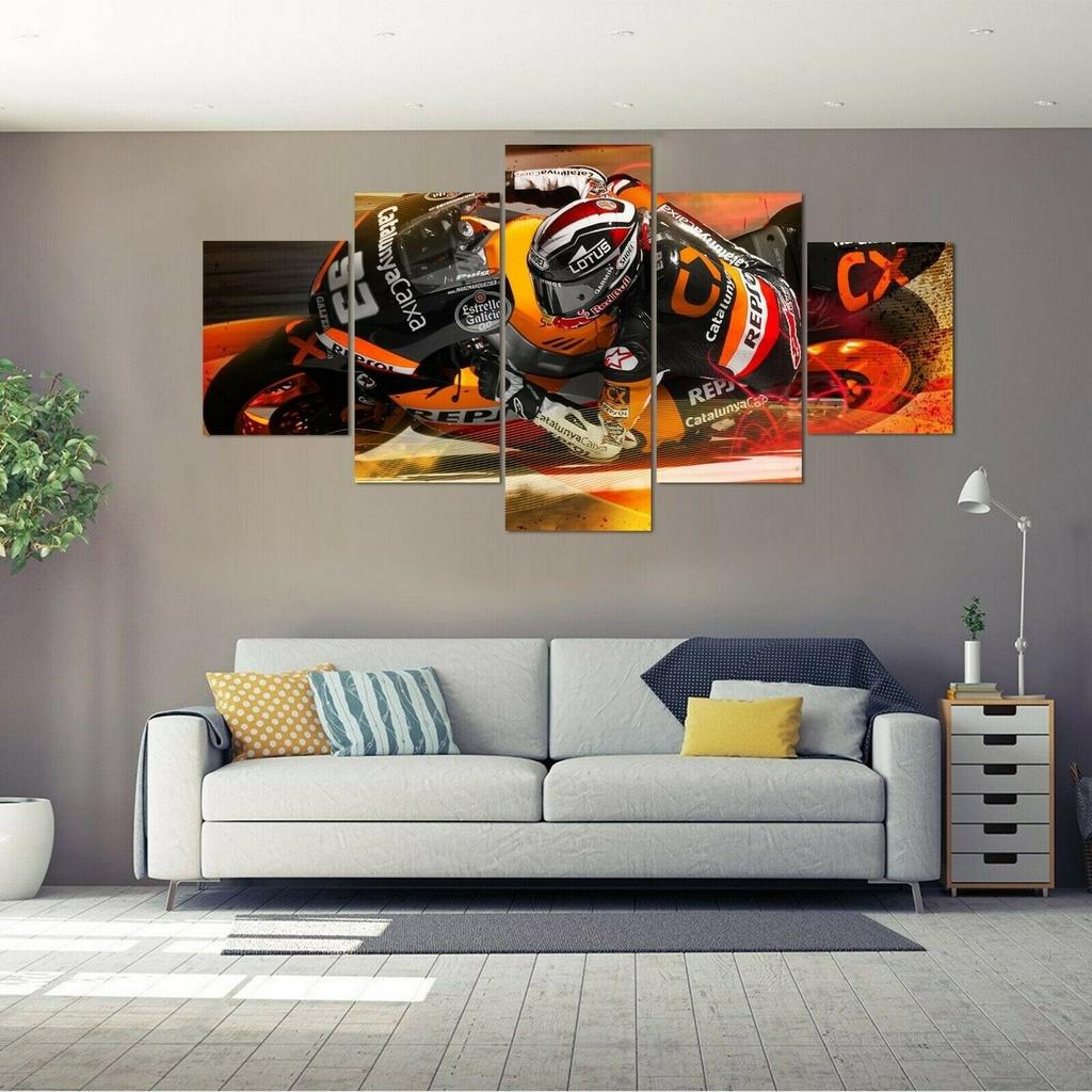 No Framed Canvas 5 Panel Lotus Motorcycle MOTO Racing Modular HD Wall Art Posters Pictures Home Decor For Living Room Paintings