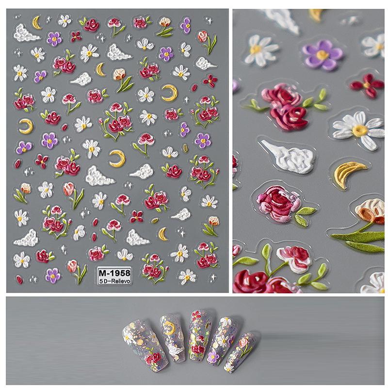 

Красная роза Весенний цветок Маленький цветок Луна и облако Наклейки для дизайна ногтей Наклейки для маникюра Украшения