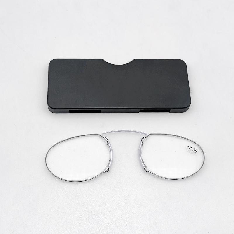 May Flower Rimless Foam Nose Clip On Reading Glasses Mini Portable Lazy Glasses With Alloy Case Men Women +1+1.5+2+2.5+3