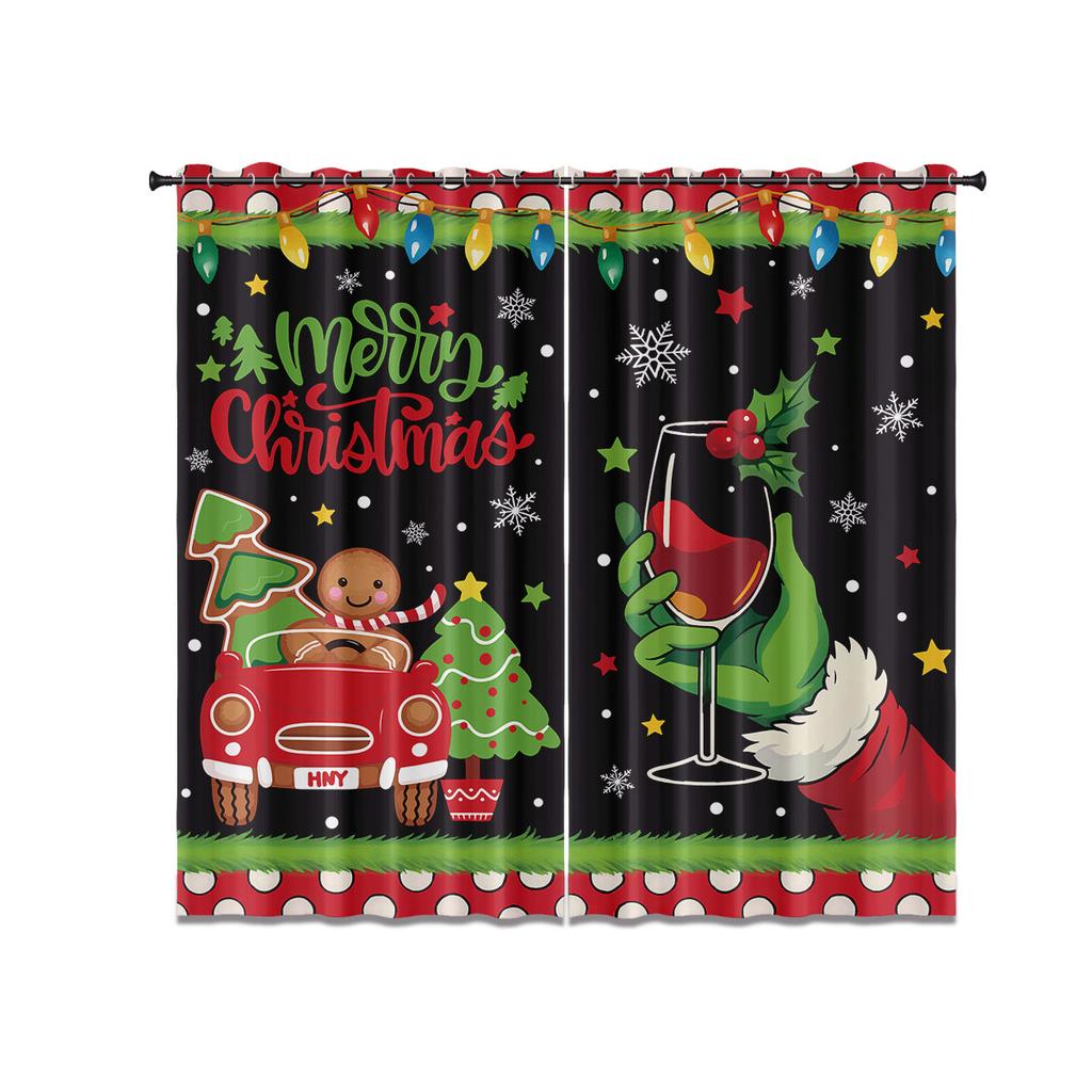 Merry Christmas Printed Perforated Curtains Multiple Sizes Living Room Insulation Holiday Decoration Light Blocking Set Of 2 Made Polyester Area Decor