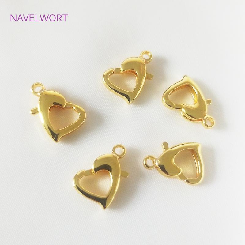 Fashion 14K/18K Gold Plated Heart Lobster Claw Clasp High Quality Brass Metal Lobster Clasps Extension Chains Wholesale