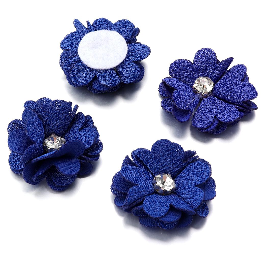 10pcs Colorful Fabric Flower 3.5cm Rhinestone Flower Core Pearl Hemp Flower Applique For DIY Clothing Sewing Headwear Decoration