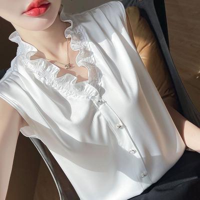 French Sleeveless Shirt with Female Fungus Base Summer New Lotus Leaf Top Vest