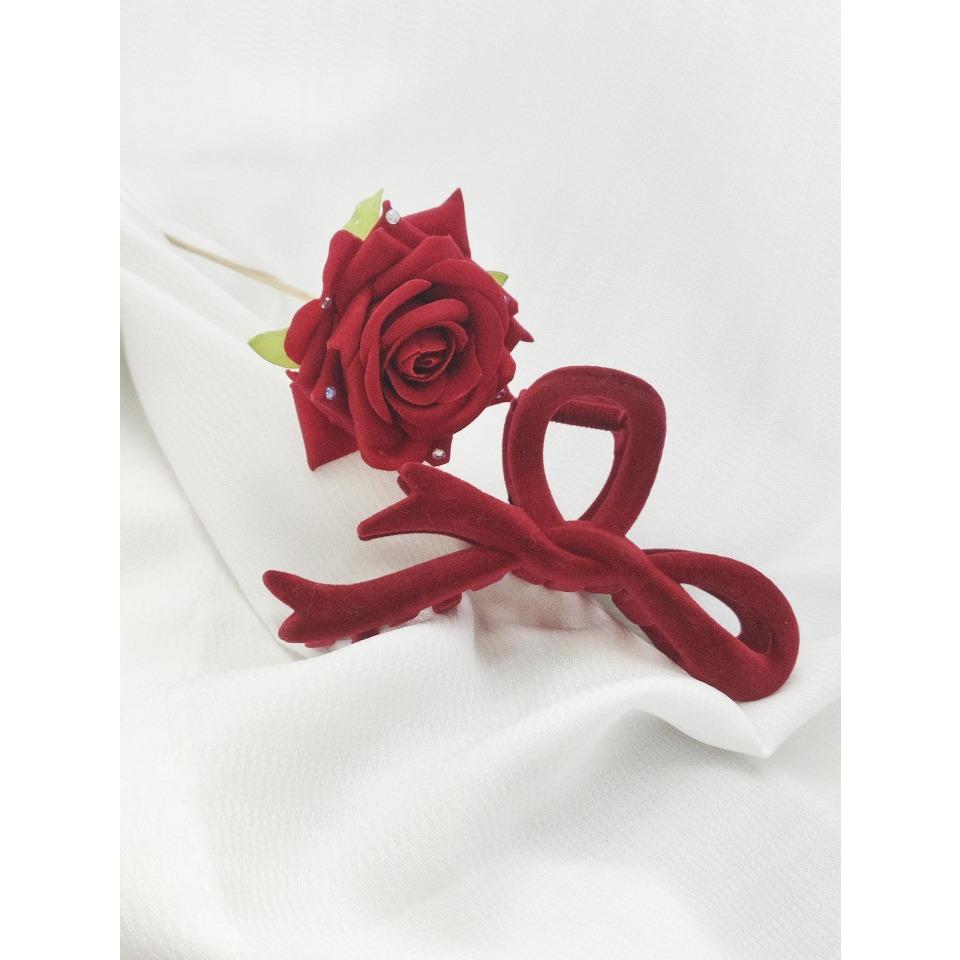 

2 Pcs Fashion Women s Plush Rhinestone Rose Flower Geometric Hair Accessory Set Suitable For Daily Hair Styling As A Gift