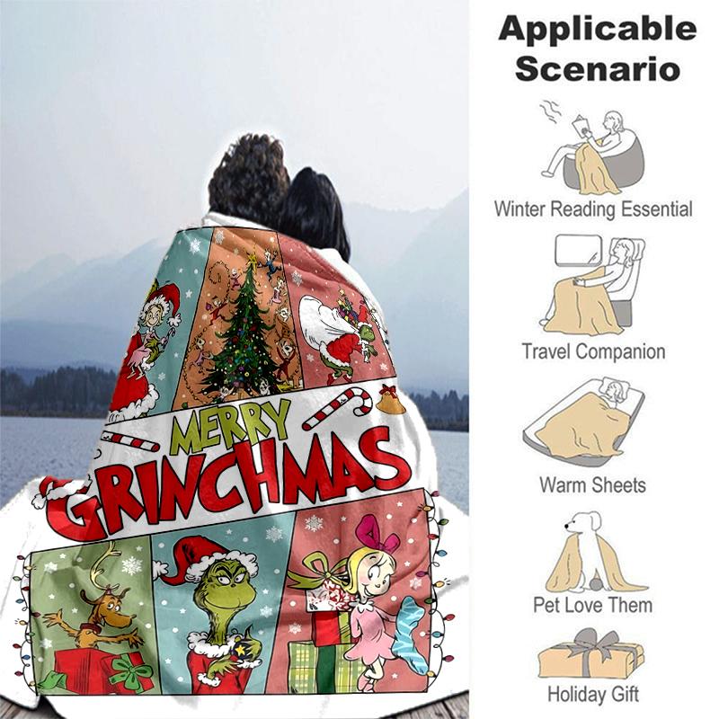 1Pc Grinchmas Festive Characters Blanket Soft And Comfortable Casual Warm Camping Travel Christmas Halloween Gift M921590