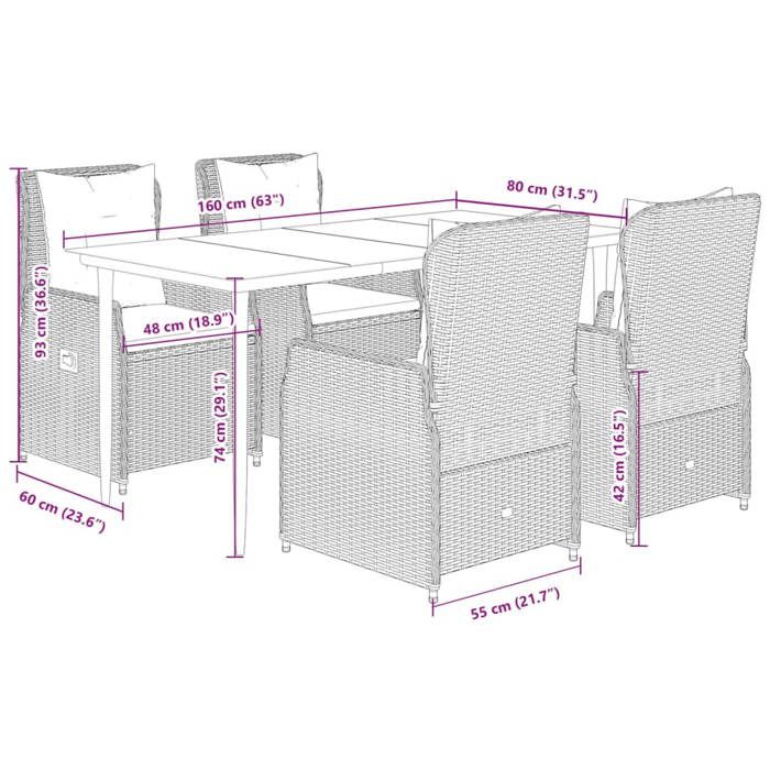 VidaXL Ensemble à manger de jardin 5 pcs et coussins marron poly rotin 3262843