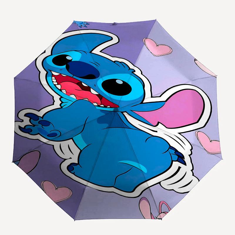 Stitch, Herz-Thema, Automatisches Öffnen und Schließen, Helles 8-Speichen, Tragbarer Regenschirm, Geeignet für Männer und Frauen, Ein Perfektes Geschenk für