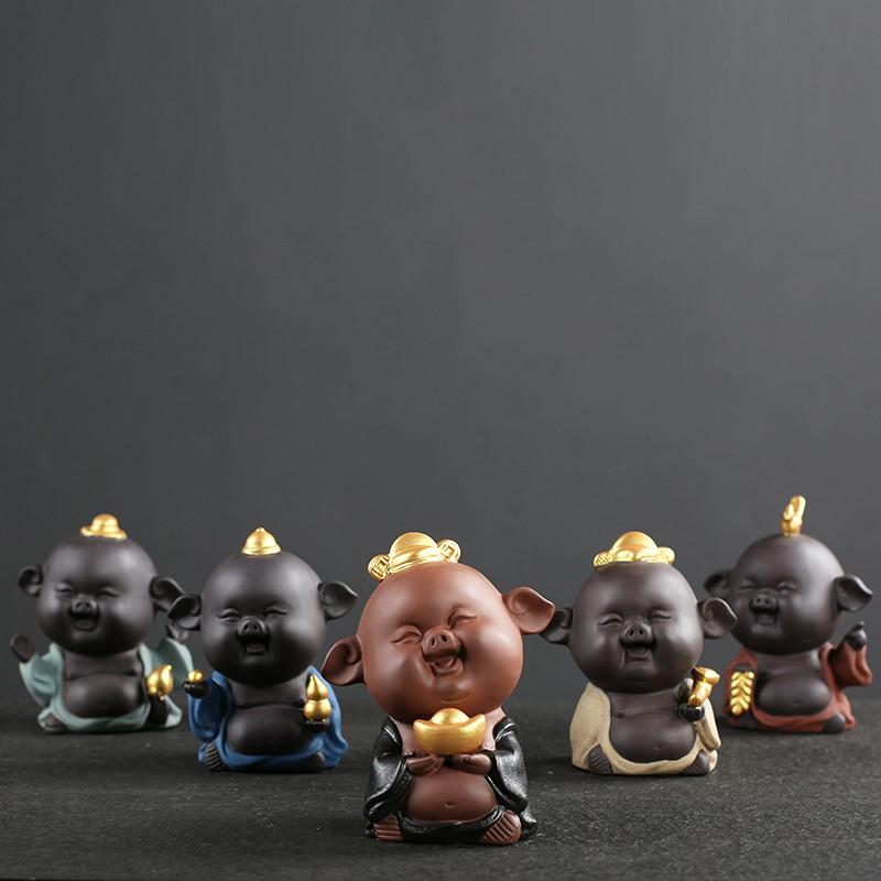 1PCS Handmade Purple Clay Tea Pet Ornaments Lucky Pig Statue Animal Tea Figurine Boutique Tea Decoration Accessories Crafts