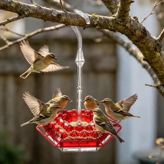 2Pcs Hanging Hummingbird Feeders Saucer Style Bird Feeders with 30 Feeding Ports Ant Moat Bee-Proof Hummingbird Nectar Feeder for Outdoor Backyard