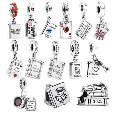 New Reading Notebook Passport Charm Bead for Silver Bracelet Bangle DIY Jewelry Women Accessories