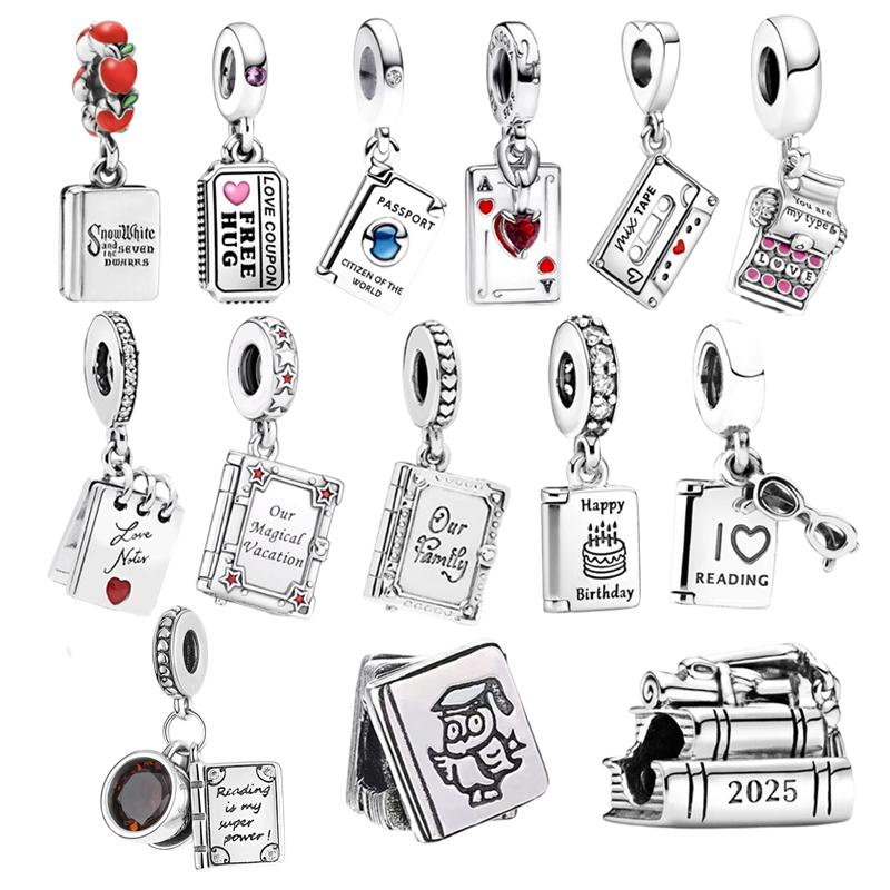 New Reading Notebook Passport Charm Bead for Silver Bracelet Bangle DIY Jewelry Women Accessories