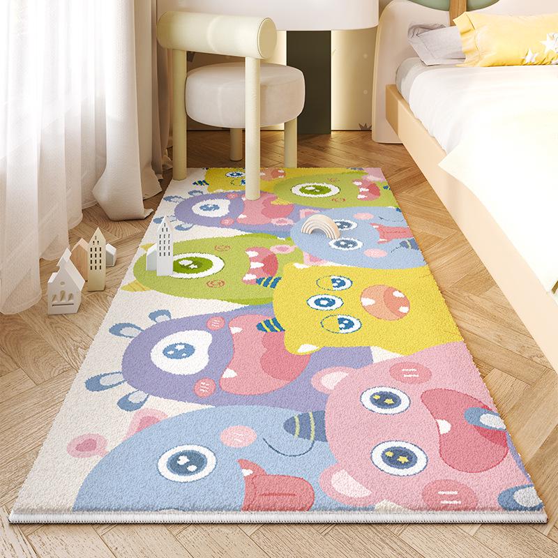 Dětský kreslený plyšový kobereček k posteli - Umělý kašmír, Roztomilá a zesílená podlahová rohož do dívčího pokoje.