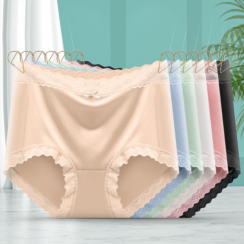 Silk Lace Trim Mid-High Waist Plus Size Seamless Women's Underwear