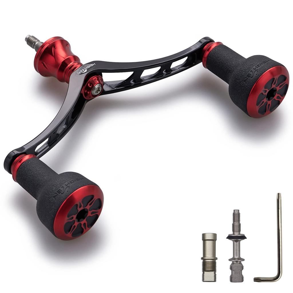 HEIGHTEN 98mm Reel Handle for Shimano and Daiwa Spinning TPE Series Reels, (Black & Red) (479)