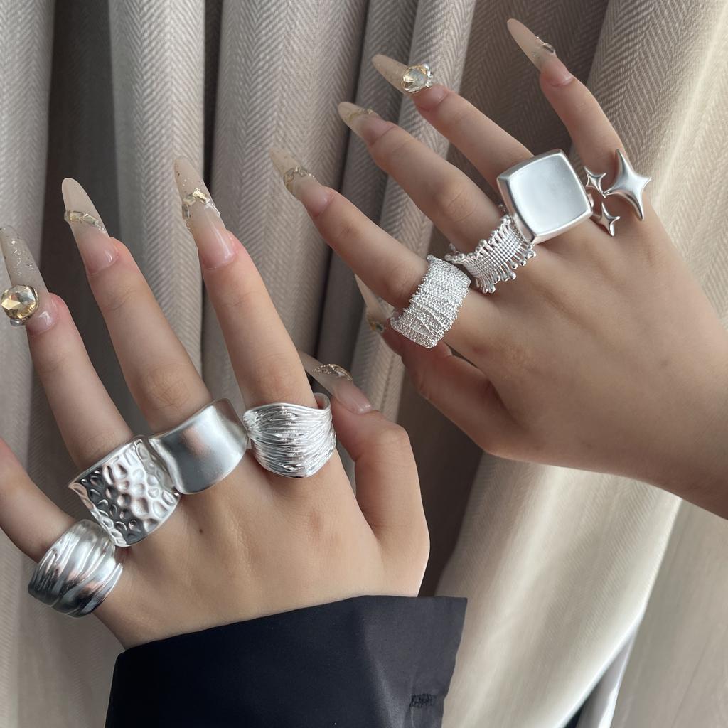 Pierścionki ze srebra 925 dla kobiet Geometryczna Delikatna Biżuteria Palec Regulowany Szeroki Błyszczący Pierścionek Na Imprezę Prezent Urodzinowy