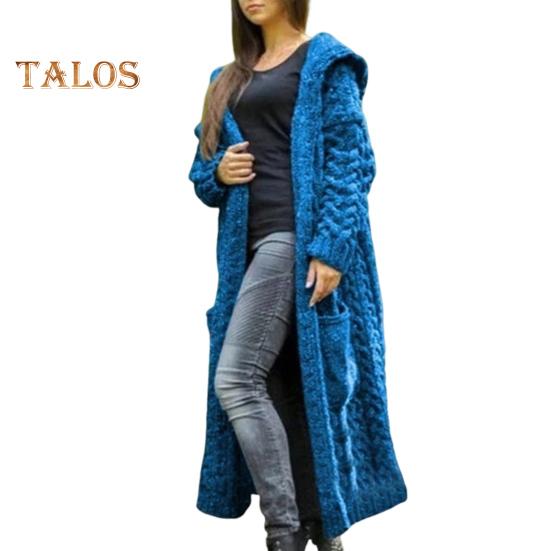 Dámská svetrová bunda s kapsami Střední délka Pletené s kapucí a zakroucená textura Jednobarevná Bunda s dlouhým rukávem Velká velikost Silné svrchní oblečení pro každodenní dojíždění