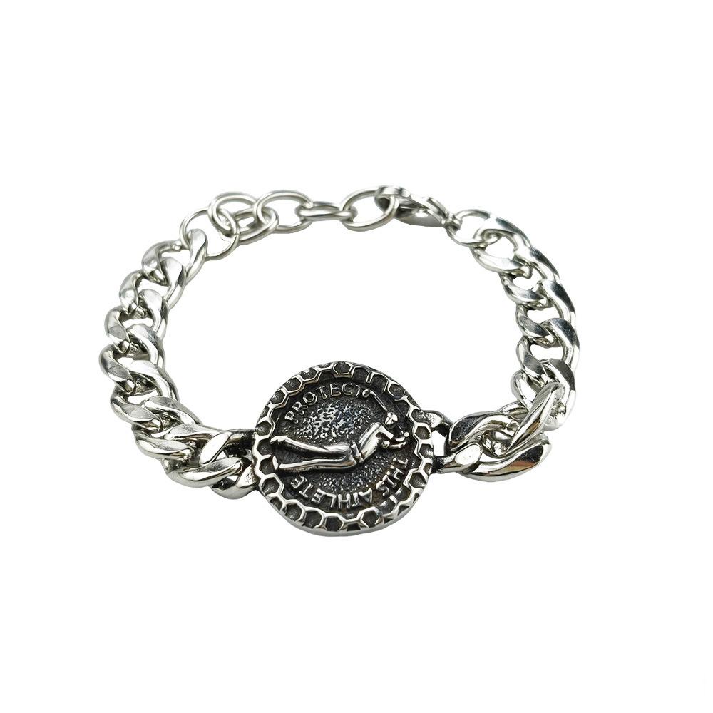 Hip Hop Stainless Steel Vintage Punk Skull Head Dragon Pattern Round Brand Sports Men's Bracelet Accessories