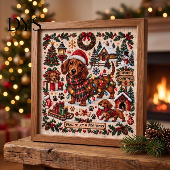 Handmade Christmas Decoration Projects Animal Cross Stitch Kit, Holiday Embroidery Starter Seasonal Present for Friends Pattern, Festive Craft