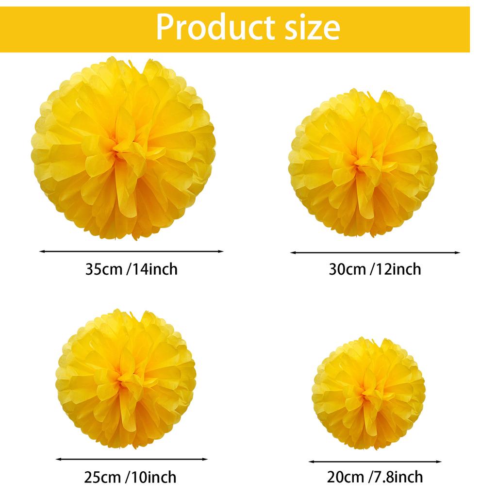 1pcs Set 7.8inch Yellow Paper Hanging Flowers For Birthday Party Paper Flowers Decorations Pom Pom Paper