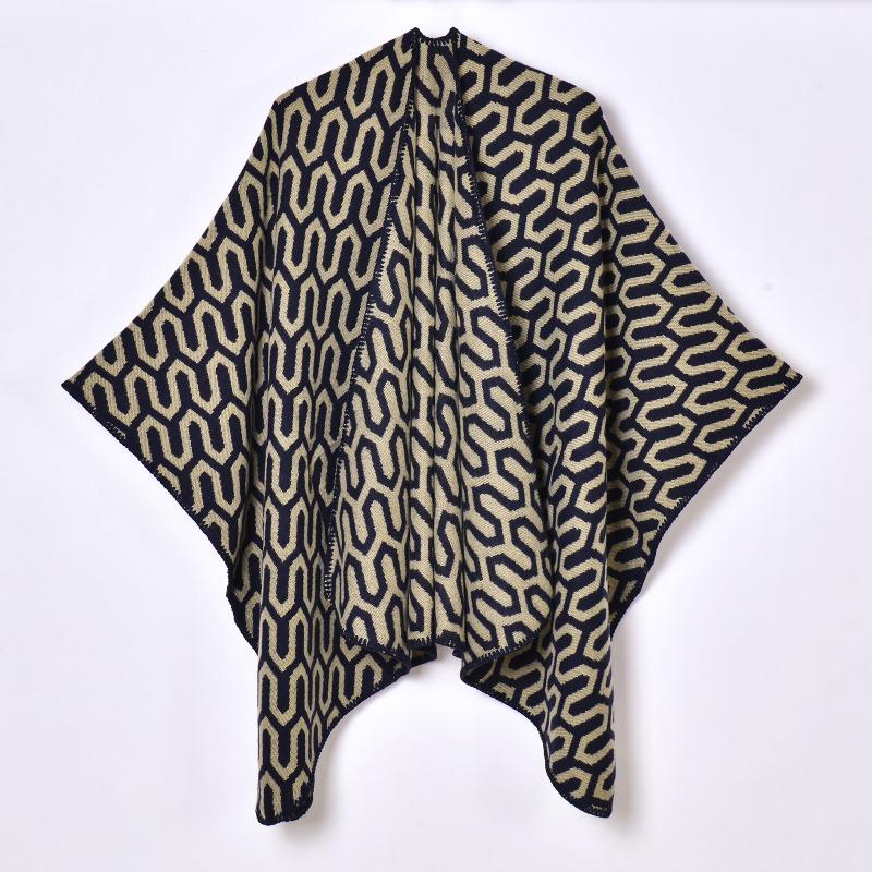 Women's shawl simple and fashionable autumn and winter jacquard split outer cover decorative shawl cape Yunnan travel outer cover