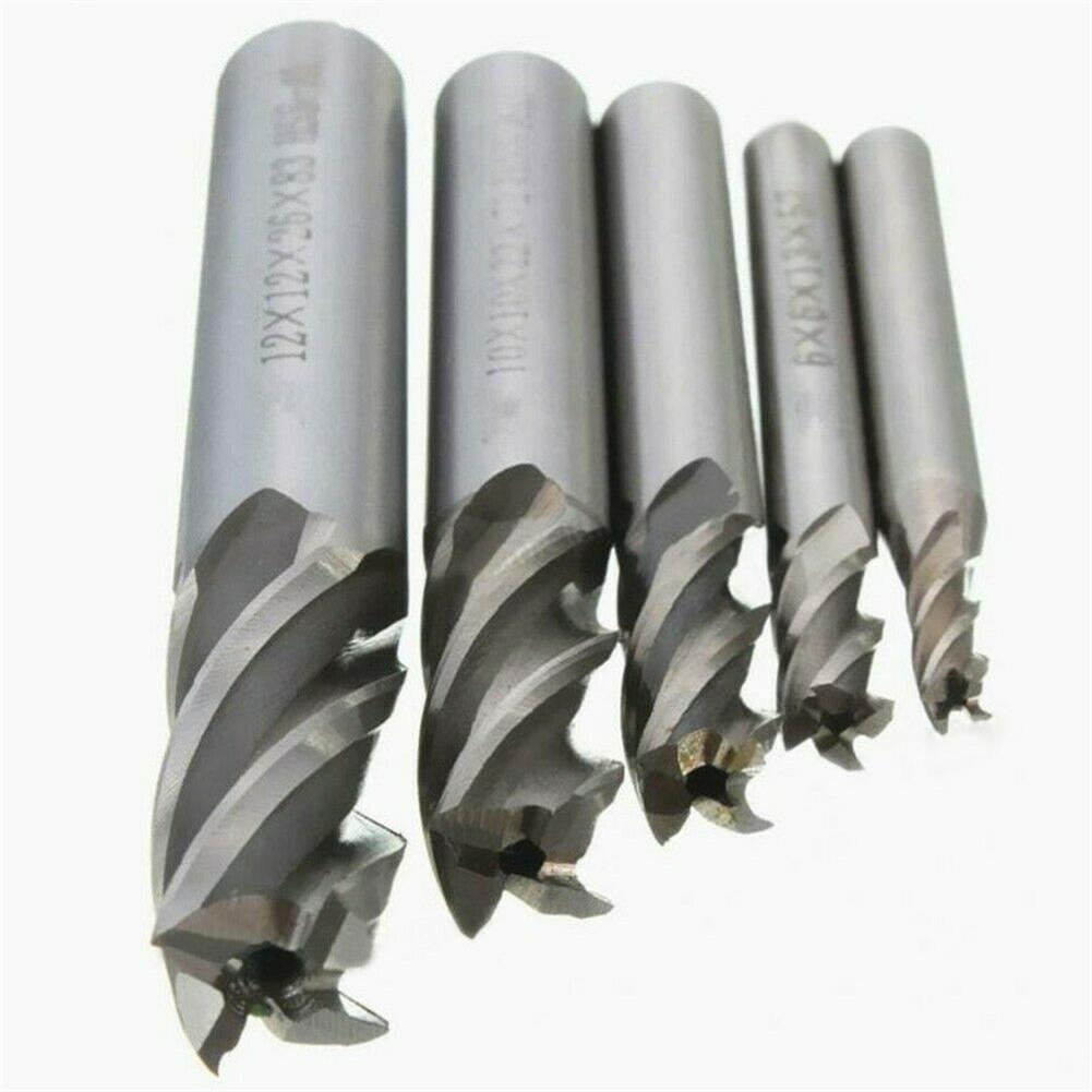 5pcs/set Carbide 4 Flutes CNC HSS End Milling Cutter Slot Drill Bit Set 4-12mm