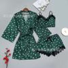 2026 new summer sexy pajamas satin three-piece loungewear love print women